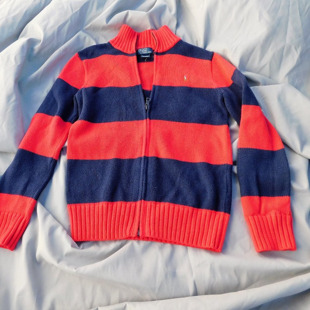 Boys Polo by Ralph Lauren  zipup sweater, Red and Blue, Cotton, SZ 10-12